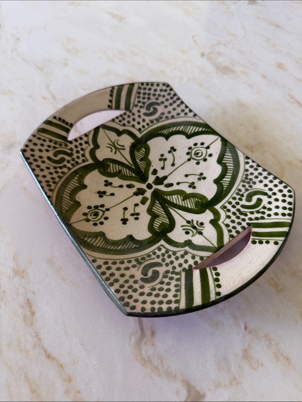 Moroccan Green and white Floral Ceramic trinket tray